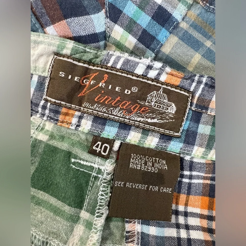 Siegfried Vintage Shorts Madras Plaid Patchwork Men's 40 Preppy Golf 100% Cotton